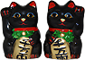 Black Color, Maneki Neko Lucky Cat Pair Right/Left Hand Raised, 2-1/2H