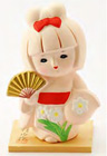 Hakata Ningyo, Girl in White Kimono with Fan, 5 H