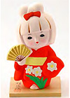 Hakata Ningyo, Girl in Red Kimono with Fan, 5 H