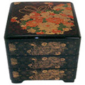 Black Lacquer Stack Box with Peonies & Chrysanthemums, 7-3/4W