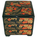 Black Lacquer Stack Box with Plum Flowers, 7-3/4W