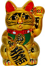 Gold Color, Maneki Neko Lucky Cat w/ Left Hand Raised, 10H