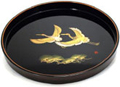Japanese Round Black Lacquer Tray - Two Cranes, 12