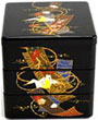 3 Tier, Black Lacquer Stack Box with Crane, Small - 3.5W