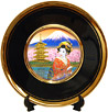 Geisha/Pagoda Scenery, 6 Black Chokin Plate