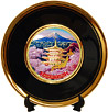 Japanese Scenery of Pagoda/Sakura, 6 Black Chokin Plate