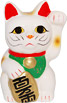 White Color, Maneki Neko Lucky Cat w/ Left Hand Raised, 5-1/4H