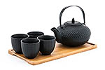 1&4, Asian Tea Set with Strainer and Tray, Black