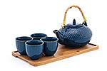 1&4, Asian Tea Set with Strainer and Tray, Blue