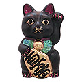 Black Maneki Neko Cat, 5-1/4H