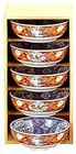 5 Bird Imari Bowls in a Wooden Box 5 Diameter