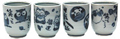 4 Tea Cups/Set, Good Luck Fortune in White/Blue