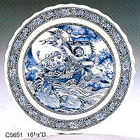 16.5 Serving Plate, Blue Tsuru Kame Takara