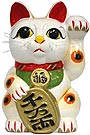 White Color, Maneki Neko Lucky Cat w/ Left Hand Raised, 10