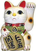 White Color, Maneki Neko Lucky Cat w/ Left Hand Raised, 15