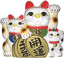 White Color, Triple Maneki Neko Lucky Cats, 12