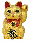 Gold Color, Maneki Neko Lucky Cat w/ Left Hand Raised, 8