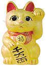 Gold Color, Maneki Neko Lucky Cat w/ Left Hand Raised, 10