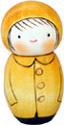Kokeshi Doll, Rain Coat (Blue Base), 4.8H
