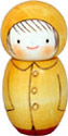Kokeshi Doll, Rain Coat (Red Base), 4.8H
