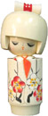 Kokeshi Doll, Young Lady Wearing Sakura Blossom Design, 6.5H