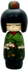 Kokeshi Doll, Elegant Lady in Green Kimono, 8 H