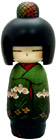 Kokeshi Doll, Elegant Lady in Green Kimono, 8H