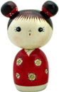 Girl with Two Top Hair Buns, Kokeshi Doll 6.4H, Large