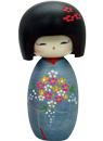 Kokeshi Doll, Elegant Lady in Burst of Flowers Kimono, 6.3H