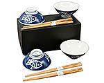 4-Piece Rice Bowl Set - Blue Fish, 4.75D