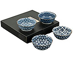 4-Piece Small Dish Set - Japanese Blue Motif, 3.5D