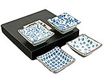 4-Piece Small Plate Set - Blue Motif, 3.5SQ