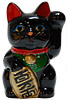 Black Maneki Neko Lucky Cat w/ Left Hand Raised, 5-1/4H