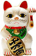 White Color, Maneki Neko Lucky Cat w/ Left Hand Raised, 7H