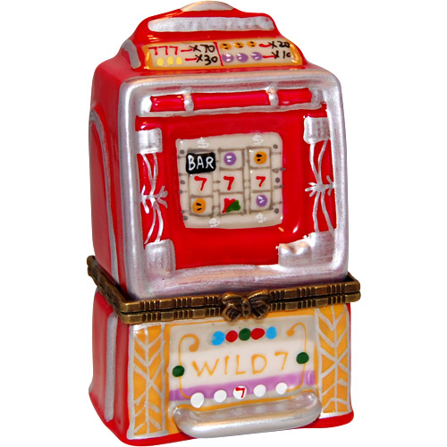 Las Vegas Souvenir Lucky Slot Machine - Porcelain Trinket Box, 3.5H