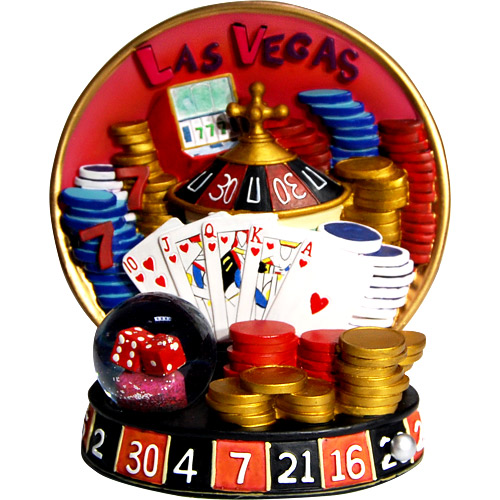 Las Vegas Souvenir Plate with Mini Snow Globe - Feeling Lucky