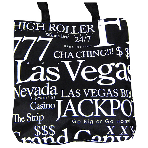 Las Vegas Souvenir Letter Canvas Tote Bag - Black, 14H