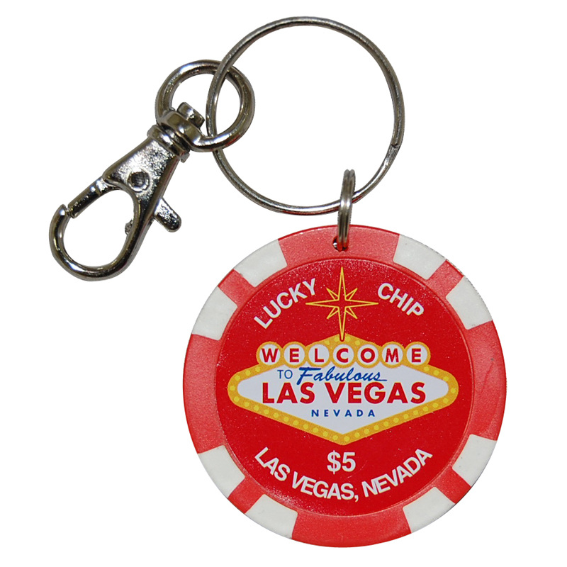 Las Vegas Key Chain, $5 Lucky Poker Chip Red
