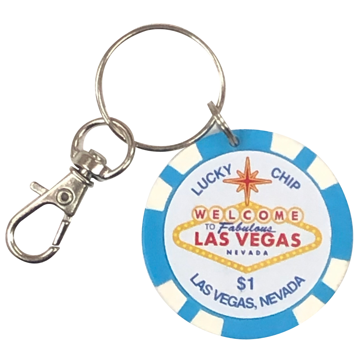 Las Vegas Key Chain, $1 Lucky Poker Chip Blue