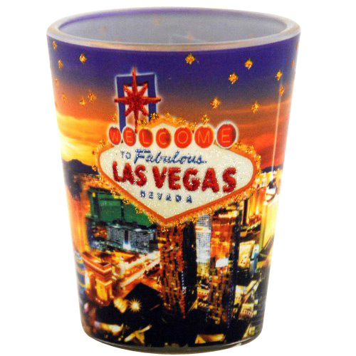 Las Vegas Night Lights Photo Shot Glass with Glitter