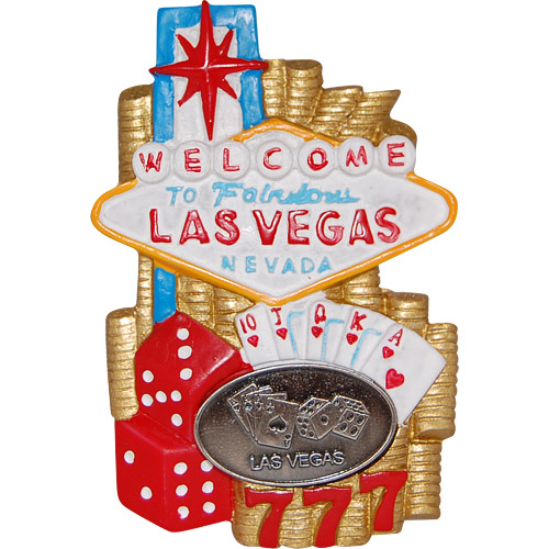 Las Vegas Casino Fridge Magnet with Pewter Emblem