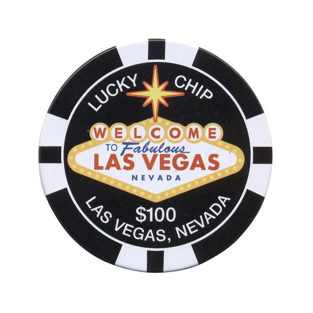 Las Vegas Tin Magnet in $100 Poker Chip, Black, 2.5