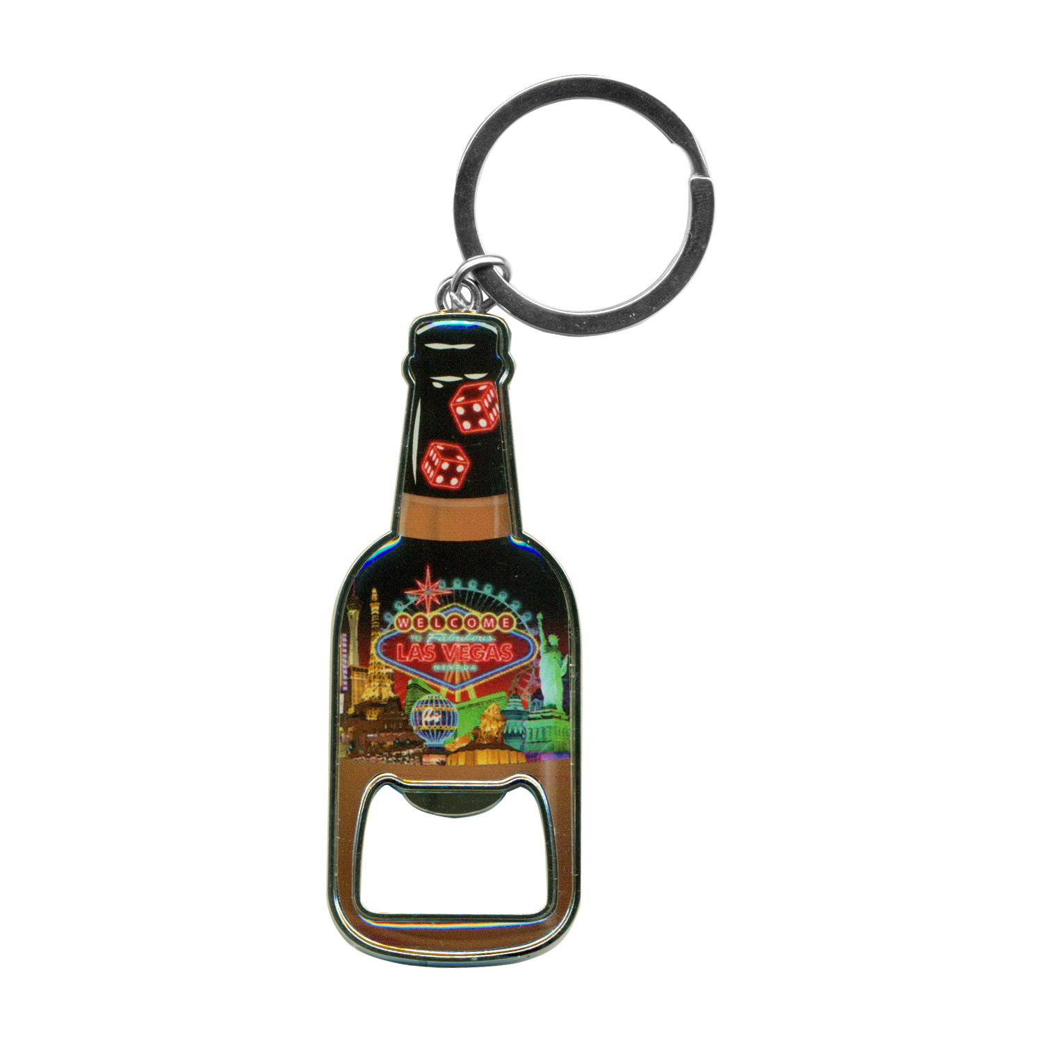 Las Vegas Neon Dice Metal Bottleshape Opener Key Chain