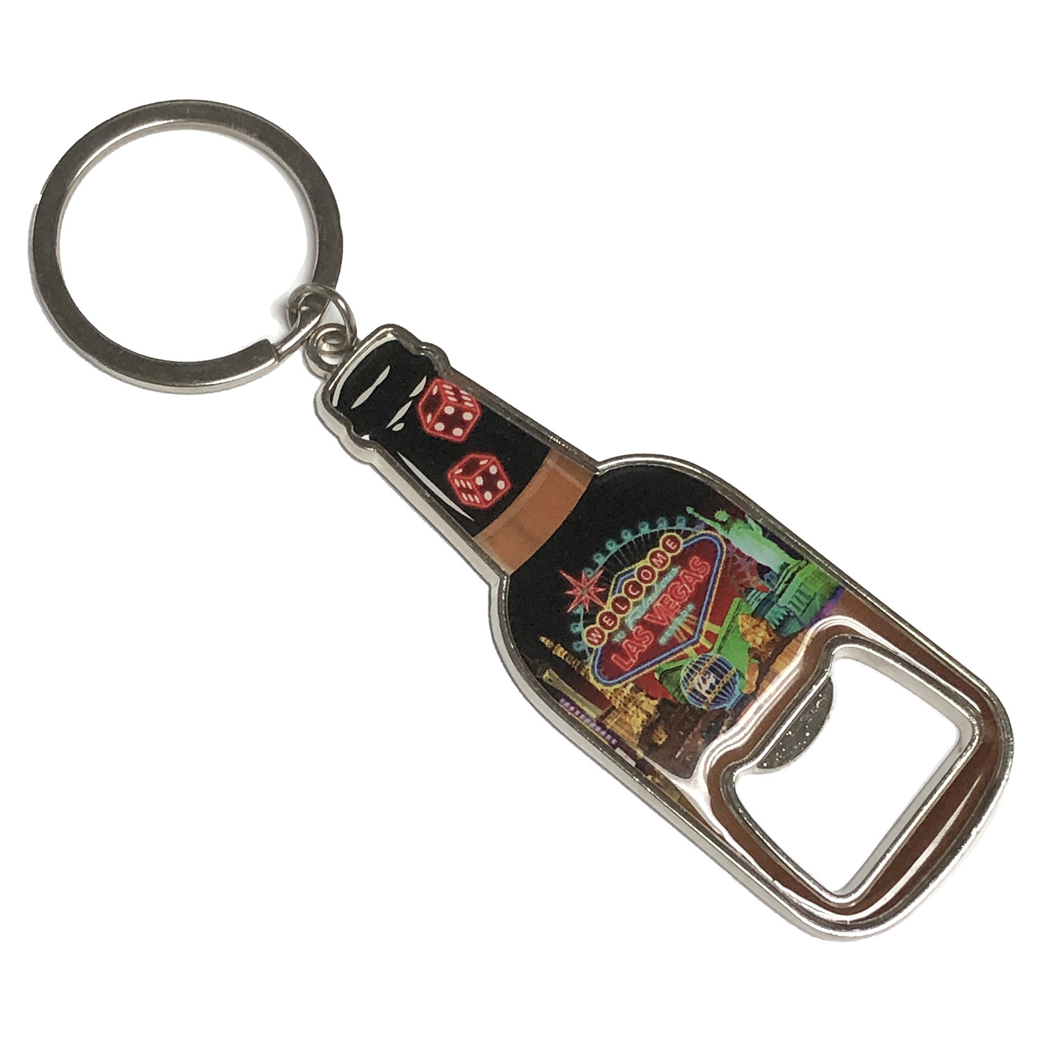 Las Vegas Neon Dice Metal Bottleshape Opener Key Chain, photo-2
