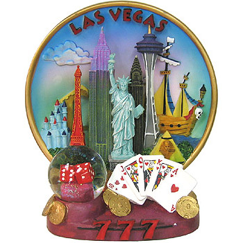Las Vegas Souvenir Plate with Mini Snow Globe - Casino Landmarks