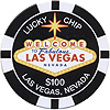 Las Vegas Tin Magnet in $100 Poker Chip, Black, 2.5D