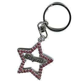 Hollywood Souvenir Star Shaped Key Chain with Pink Rhinestones