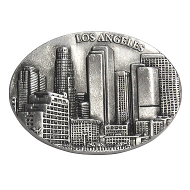 LA Downtown Skyscrapers - 3D Oval Magnet in Pewter