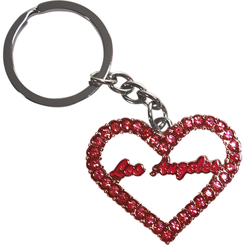 LA Souvenir Heart Shaped Keychain with Red Rhinestones