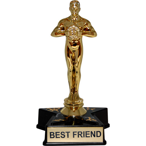 Hollywood Award Trophy Statue Reads "Best Friend"